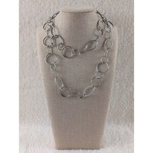 Silver-Tone Open Link Chain Necklace –‎ Long Layered Statement Piece